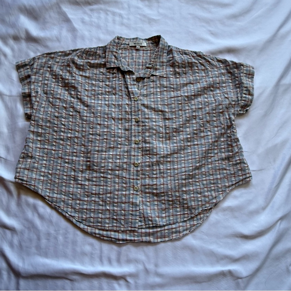 Madewell Gray Short Sleeve Boxy Button Down Shirt